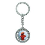 Sesame Street Vintage Elmo Keychain Spinning Round Chrome Plated Metal