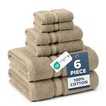 LANE LINEN Luxury Bath Towels Set - 6 Piece 100% CottonBathroom Zero Twist Shower Extra Absorbent Towel Super Soft 2 Hand Wash Cloths Taupe