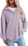 SHEWIN Womens Fall Fashion 2024 Casual Waffle Knit Half Zip Sweatshirt Long Sleeve Quarter Zipper Pullover Tops Oversized Sweatshrts,US 12-14(L),Light Purple