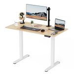 VonHaus Electric Standing Desk, Height Adjustable Sit Stand Desk w/Anti-Collision & Height Preset Technology, Cable Management & USB-C Charging, 120x60cm, Two Piece Wooden Desktop & White Frame