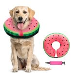 DEWVIE Inflatable Dog Cone Collar, Protective Recovery Collar Cone for Small Medium Large Dogs and Small Cats, Soft Adjustable Soft E-Collar After Surgery, (Watermelon Pattern, Medium-plus)