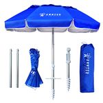AMMSUN 6ft Folded Portable Travel Beach Umbrella with Sand Anchor, Tilt and Air vent UPF 50+UV Protection fit in suitcase Portable Compact Foldable beach umbrella for Patio Garden Beach Pool Blue