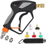 PWACCS Pressure Washer Gun with Swivel, Short Power Washer Gun with 3/8” Quick Connector, M22 14mm /15mm Fitting, 5 Pressure Washer Nozzle Tips with Holder, 5000 PSI Black