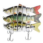 Bass Fishing Lures – Pack of 3 Artificial 6-Joint Fishing Baits – Realistic Swimbaits Lures for Bass – Carbon Steel Hard Bait – 3D Eye Design – Rigged with Durable Hooks – 3.93-inch ABS Fish Lure