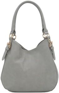 Lightweight 3 Compartment Faux Leather Medium Hobo Bag, Light Grey, One Size