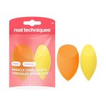 Real Techniques Miracle Complexion Sponge + Concealer Sponge Duo, Makeup Blending Sponges For Foundation & Concealer, Light To Medium Coverage, Natural, Dewy Makeup Blenders, Latex-Free Foam, 2 Pcs