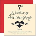 7th Anniversary Card for Husband Wife Boyfriend Girlfriend - 7th Wedding Anniversary - Copper Wedding Anniversary Card for Women Men Her Him, 145mm x 145mm Greeting Cards for Fiance Fiancee