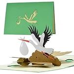 Card Birth Stork Neutral Pop-Up Greeting Card Birth for Mum and Dad Baby Gift Voucher and Gift for Birth Girl or Boy G23.1