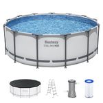 Bestway Steel Pro MAX 13' x 48" Above Ground Pool, Round Metal Frame Outdoor Swimming Pool Set with Filter Pump, Ladder, and Cover, Gray