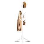 Azaeahom Wooden Coat Rack Stand, Free Standing Coat Rack with 8 Hooks 3 Adjustable Heights for Clothes, Hats, Handbags, Coat Tree Easy Assembly for Entryway, Bedroom, Hallway, Office (New White)