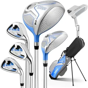 Kids Golf Clubs Set for Ages 9-12, Left Handed Youth Golf Clubs 9 Piece Set with 400cc Driver, Hybrid, 7 Iron, 9 Iron, Wedge, Putter, Stand Bag & 2 Headcovers,Junior Golf Clubs,Blue