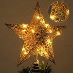 Christmas Tree Star Topper With Lights, Xmas Tree Glittered Tree-top with LED Lamp Ornament Party Home Decor Christmas Decorations