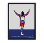 QUOTE - UNQUOTE ART, Ronaldinho Poster, Barcelona FC, Football Frames, 13x17 inches, Black Frame