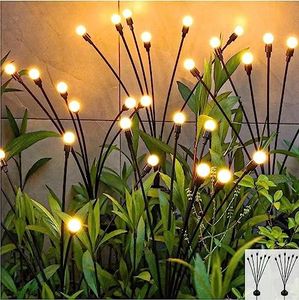 Solar Lights Outdoor, 6LED Solar Garden Lights, Wind Swaying Lights, Firefly Lights Outdoor Solar for Yard Lawn Pathway Decoration Lighting (Warm Yellow-4 Count)