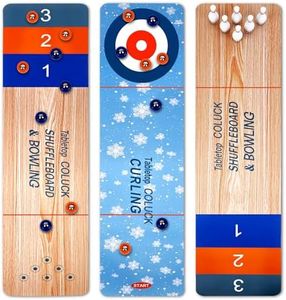 Shuffleboard Curling Bowling 3 in 1 Board Games - Shuffleboard Pucks and Bowling Ball and Curling Games, Mini Tabletop Game with 8 Rollers, Family Board Games for All Ages Tabletop Family Fun Game