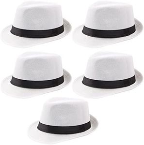 Geebuzz Lot de 5 chapeaux Fedora à bord court pour hommes et femmes Classiques Été Plage Panama Gatsby Fedora, Lot de 5 - Blancs, M/L