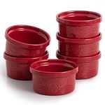 FE Ceramic Ramekins, Souffle Dishes, Lace Embossed Creme Brulee Dishes, 240 ml for Soufflé, Cupcakes and Pudding, Set of 6, Red