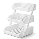 G.a HOMEFAVOR 3-Tier Bamboo Fruit Basket Bowl Holder, Bread Vegetables Storage Stand for Kitchen Countertop, Snacks Rack in Home Kitchen and Office, White