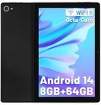 Android 14 Tablet 10 Inch Tablet Octa-Core 8GB+64GB(TF 1TB), Android Tablet 1280x800 HD IPS Tablet Wi-Fi 6 Model/Widevine L1/5000mAh/Dual Camera/Face ID Tablet PC 2024 - Black