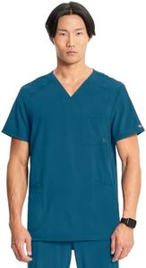 Cherokee Infinity V- Neck Men's Scrub Top with Rib Knit Back Panels CK900A, L, Caribbean Blue