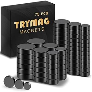 TRYMAG Small Strong Magnets, Rare Earth Magnets, 3 Size 75pcs, Small Neodymium Magnets Black Fridge Magnets for Whiteboard, Billboard, Hobbies, Office, Round Button Magnets
