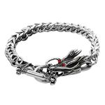 Oidea men's bracelet, vintage dragon, stainless steel links, with red rhinestone, black, silver