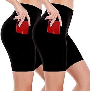 Emprella Bike Shorts with Pocket Women, 2-Pack Slip Shorts for Yoga Gym Biking Black