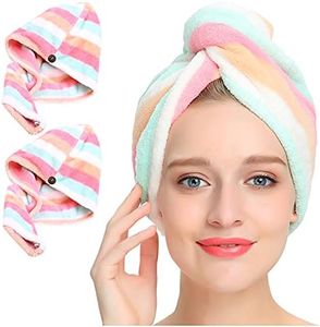 AuroTrends® Microfiber Hair Turban Wrap 2 Pack,Quick Dry Hair Towel Wrap Turban- Super Absorbent,Unique Design,2 Pack (For better water absorption，please wash and dry the towel before first use)