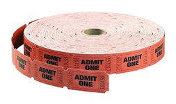 MACO Single Roll - Admit One - Tickets, 1 x 2 Inches, Red, 2000 Per Roll (18-610)