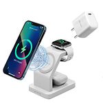 eller santé Combo 3in1 23W Magnetic Mag-Safe Wireless Charger with 30W Fast Charger Adapter for iPhone 16/16 Plus/16 Pro/16 Pro Max, iPhone 15/15 Plus/15 Pro/15 Pro Max, iPhone 14/13/12 Series- WH