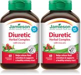 Jamieson Diuretic Herbal Complex, with Uva ursi, Helps Relieve Fluid Retention and Symptoms Associated with Minor UTI's. Non-GMO, Gluten-Free, 60 Vegetarian Capsules, Proudly Canadian (Pack of 2)