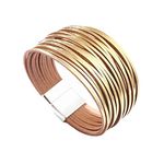 KunBead Jewelry Womens Sparkly Gold Leather Wrap Bracelets Handmade Braided Boho Multilayer Magnetic Buckle Bracelet Wristband Cuff Bangle Birthday Gifts