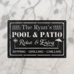 Custom Pool&Patio Metal Name Sign Personalized Metal Smoker and Grill Wall Hanging Bar Sign BBQ Backyard Patio Decor Monogram Outdoor