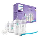 Philips Avent AirFree Vent Baby Bottle Newborn Gift Set - 4 Baby Milk Bottles with Air-Free Vent, Ultra-Soft Pacifier and Bottle Brush, Babies Aged 0-12 Months+ (Model SCD657/11)