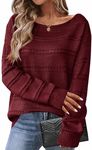 Zeagoo Oversized Sweaters for Women Trendy Hollow Out Crewneck Long Sleeve Pullover Tops Fall Outfits Fashion 2024 A-Wine Red