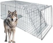 Large Foldable Humane Live Animal Trap Cage-51.1"x17.4"x18.9", Powder-Coated Alloy Steel Live Trap-Zip Ties -Coyote Cage for Raccoon/Capybara/Bobcat/Fox/Dog/Armadillo/Opossum/Stray Cat/Rabbit