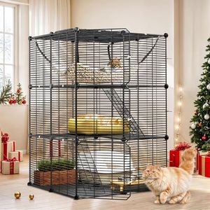 YITAHOME Cat Cage 3 Tier Cat Enclosure, DIY Indoor Playpen Metal Kennel with Hammock for Cats Ferret Chinchilla Rabbit Small Animals, Black