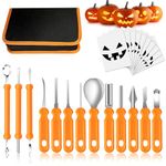 Mengine Halloween Pumpkin Carving Kit, Professional Pumpkin Carving Tools Heavy Duty Stainless Steel with Stencils and Storage Bag for Halloween Pumpkin Decorative