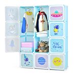 COSTWAY 8/12 Cube Children Clothes Closet, Cartoon Modular Wardrobe with Hanging Sections, Kids Storage Unit for Children Room, Nursery, Bedroom