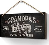 Heuhuww Grandpa Gifts,Grandpa's Garage Toys Fixed for Free Sign 6x12 Inch Vintage Garage Wall Decor Garage Signs Gifts for Papa,Papaw,Dad,Woodworking,Woodturning,Cabinet Maker,Mechanic