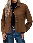 Zeagoo Corduroy Cropped Shacket Jacket Women Button Down Shirts Long Sleeve Crop Trendy 2024 Jacket Outfits Brown