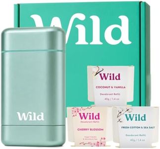 Wild Aluminium Free Natural Deodorant Starter Kit - Refillable Aqua Case - Natural Ingredients & 24 Hour Odour Protection - Women & Men's - Fresh Scents Variety Pack - Case + 3 Refills