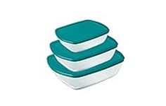 Pyrex Cook&Store Set of 3 Rectangular Glass Food Storage Dishes with Lids (0.4L, 1.1L & 2.5L) - BPA Free