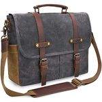 NEWHEY Mens Laptop Shoulder Canvas Messenger Bag Waterproof Computer Briefcase Notebook Vintage Satchel Designer School Work Bags Grey 15.6 Leather