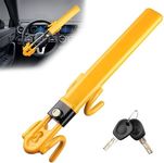 NOEAIKE Steering Wheel Lock,Heavy Duty Anti-Theft Car Device with Double Hooks Design for Enhanced Vehicle Protection,Adjustable Length Locking with 2 Keys Universal Fit (Yellow)