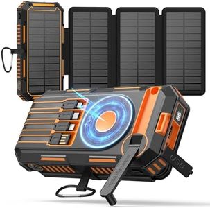 FEELLE Solar Power Bank 50000mAh - Magnetic Wireless Portable Charger with Hand Crank, Built in 4 Cables & 4 Solar Panels, PD QC 3.0 Fast Charging USB C Battery Pack for Phone, Flashlight for Outdoor