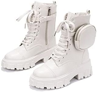 Cape Robbin Monalisa Combat Boots for Women, Platform Boots with Chunky Block Heels, Womens High Tops Boots - Off White Size 9