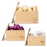 Navaris Bamboo Stackable Potato Onion & Garlic Storage, Set of 3 - Vegetable Storage Crates for The Home and Kitchen - Storage Boxes for Vegetables