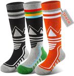 YOVOHARI Kids Ski Socks 2 Pairs/3 Pairs Warm Thick OTC Snow Socks for Boys Girls Winter Skiing Snowboarding, Black & Green & Orange (3 Pairs), Medium