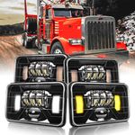 BWCarid 4x6 LED Headlights DOT Approved 4PCS With Turn Signals DRL Hi/Low Sealed Beam Projector Headlight Replace H6545 H4651 H4652 H4656 H4666 Headlamp for Kenworth T800 T600 W900 Peterbilt 378 379